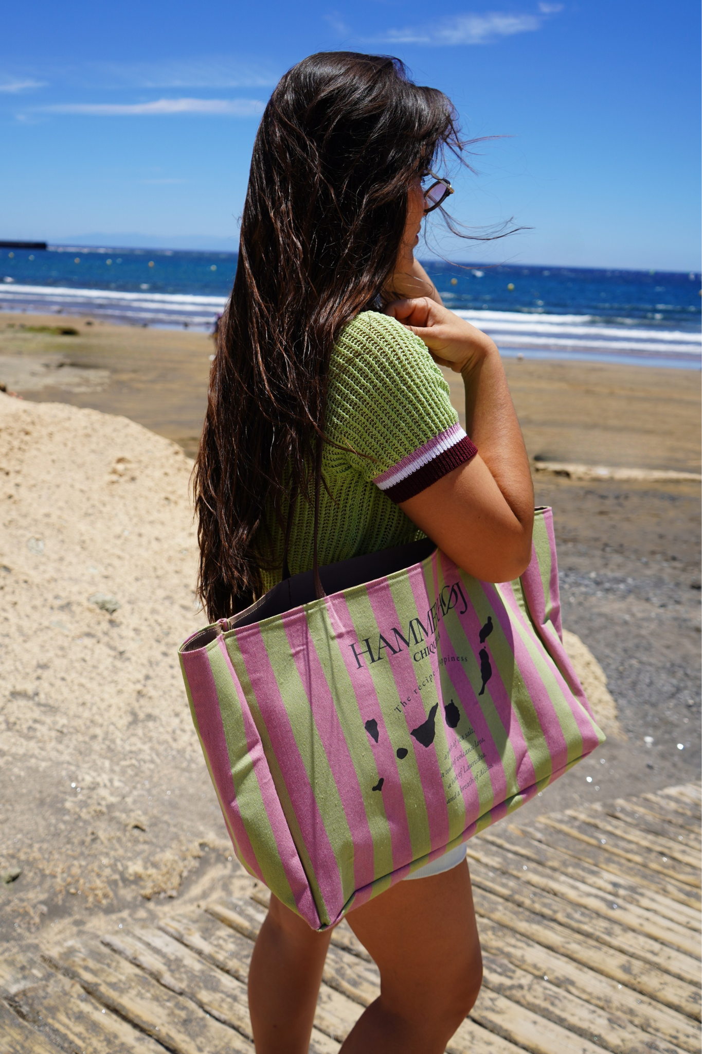Bolso de Verano Rayas Verdes y Rosa Viejo Valeria Hammerhøj