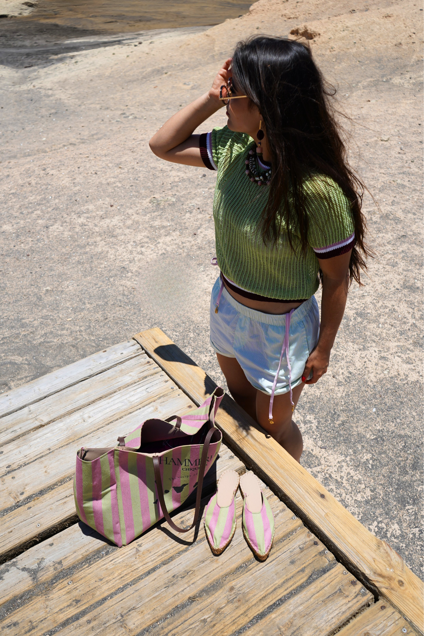 Bolso de Verano Rayas Verdes y Rosa Viejo Valeria Hammerhøj